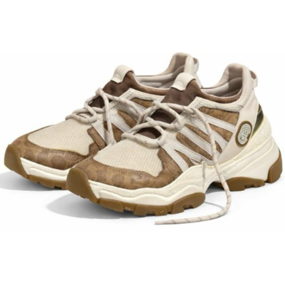 Coach C165 Runner Sneakers Signature Canvas Tan & Chalk Women's Size 10 - Picture 6 of 7